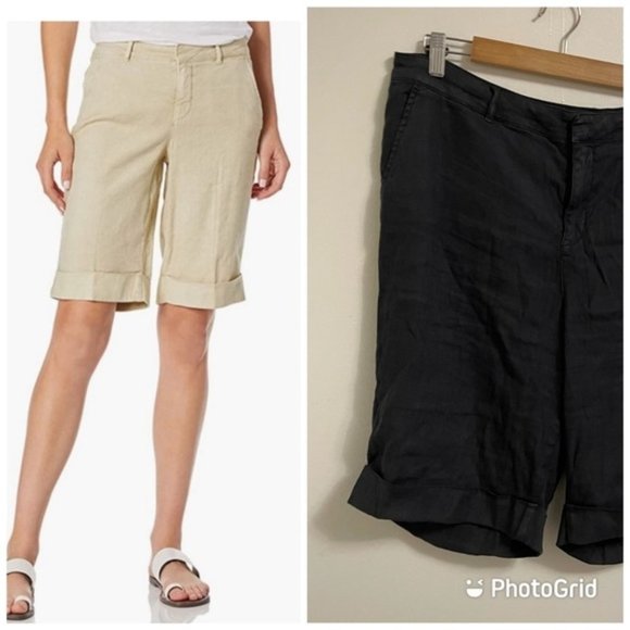 NYDJ Pants - NYDJ women’s linen bermuda w/ rolled cuffs lift x tuck black shorts size 16
